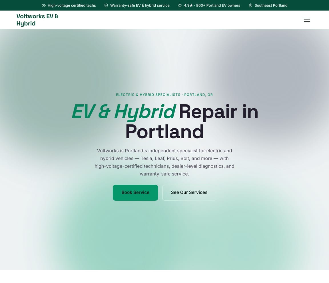 EV & Hybrid Specialist website template preview