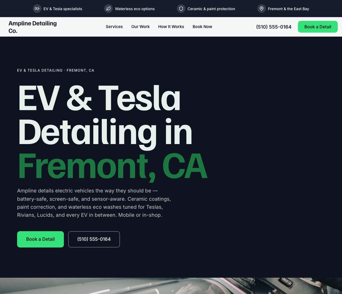 EV & Tesla Detailing website template preview