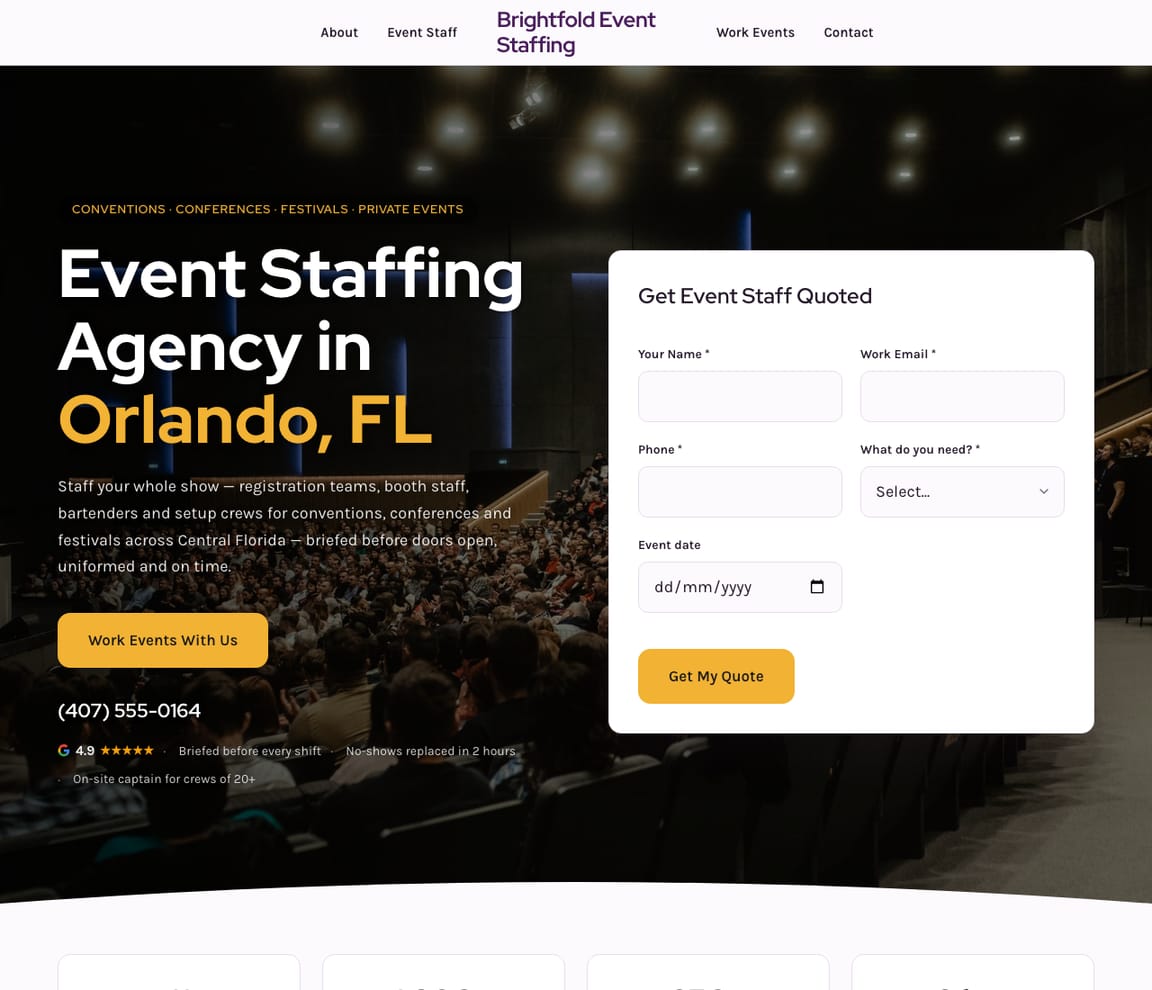 Event Staffing Agency website template preview