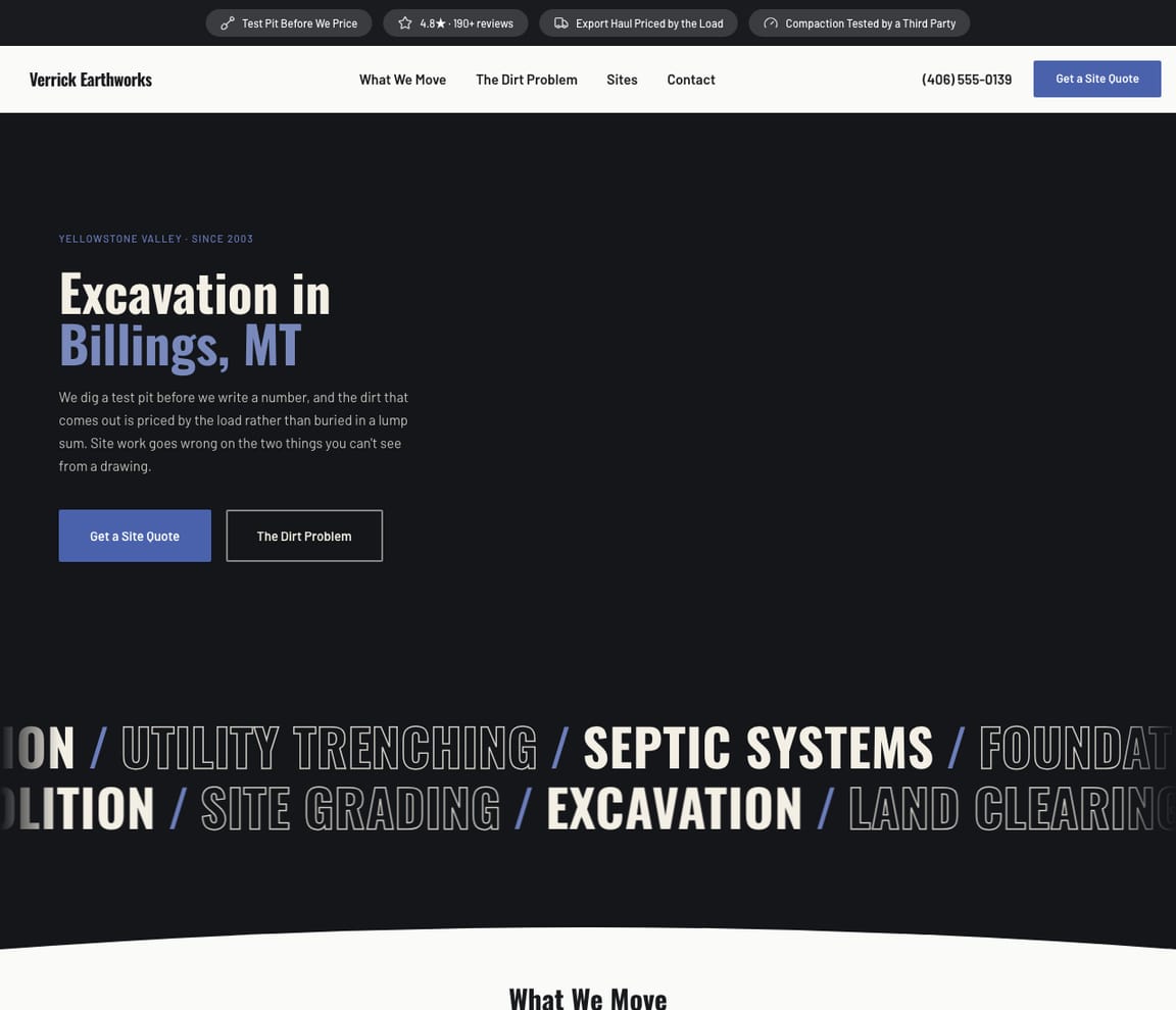 Excavation Contractor website template preview