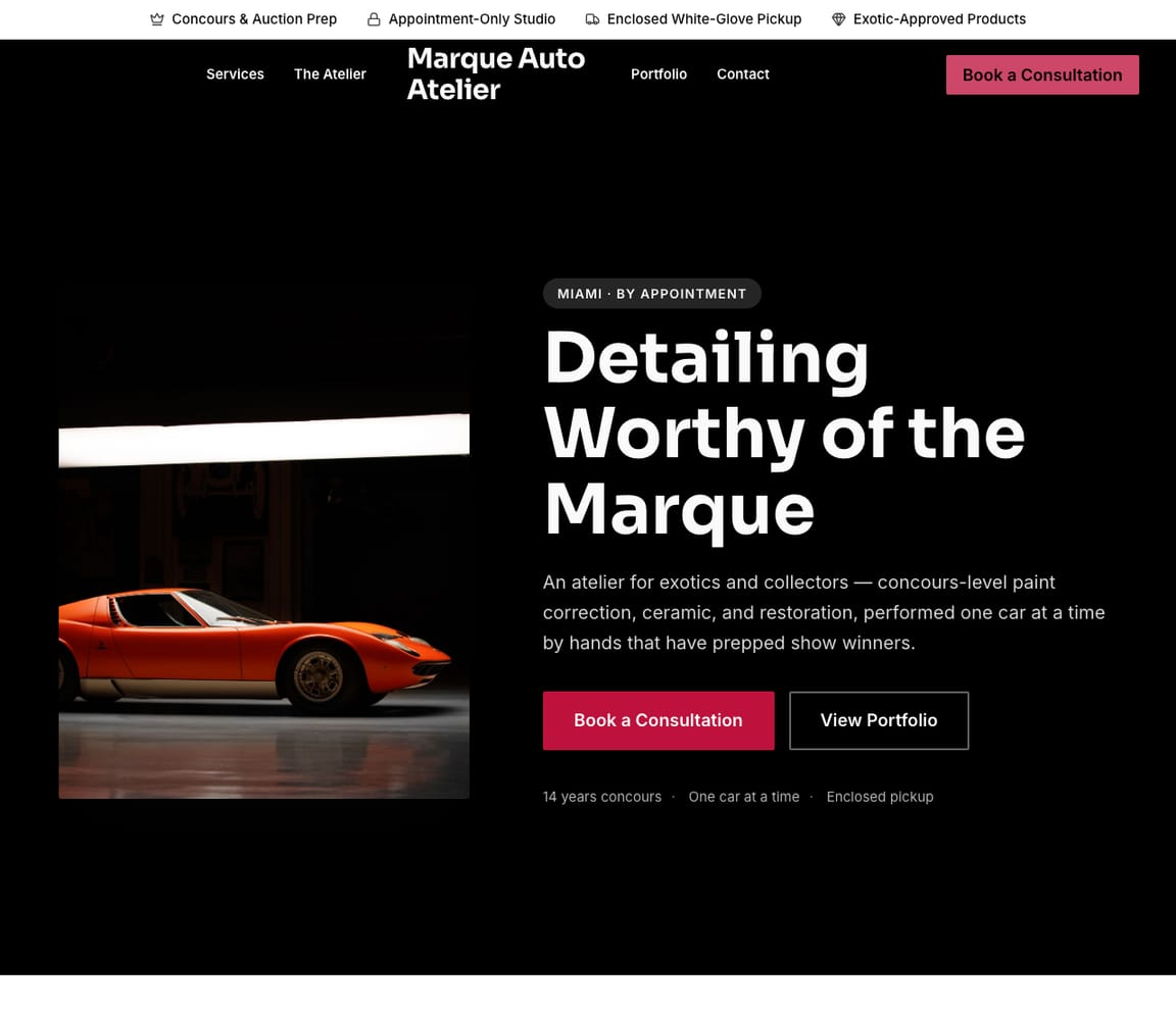 Exotic & Collector Detailing website template preview