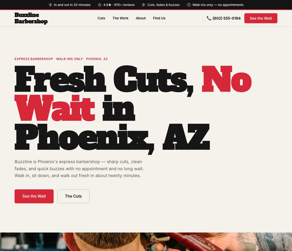 Express Walk-In Barbershop website template preview