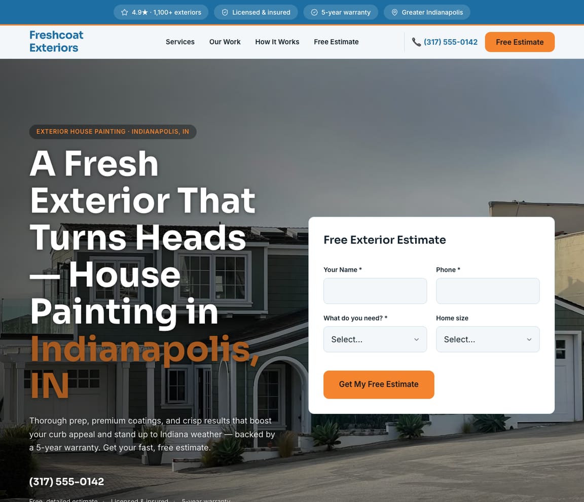 Exterior Painting Estimate website template preview