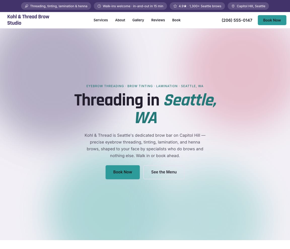 Eyebrow Threading Studio website template preview