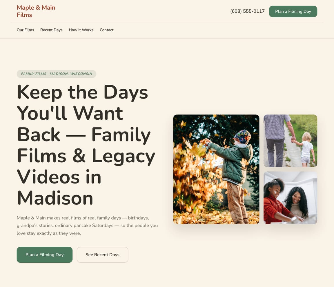 Family Films website template preview