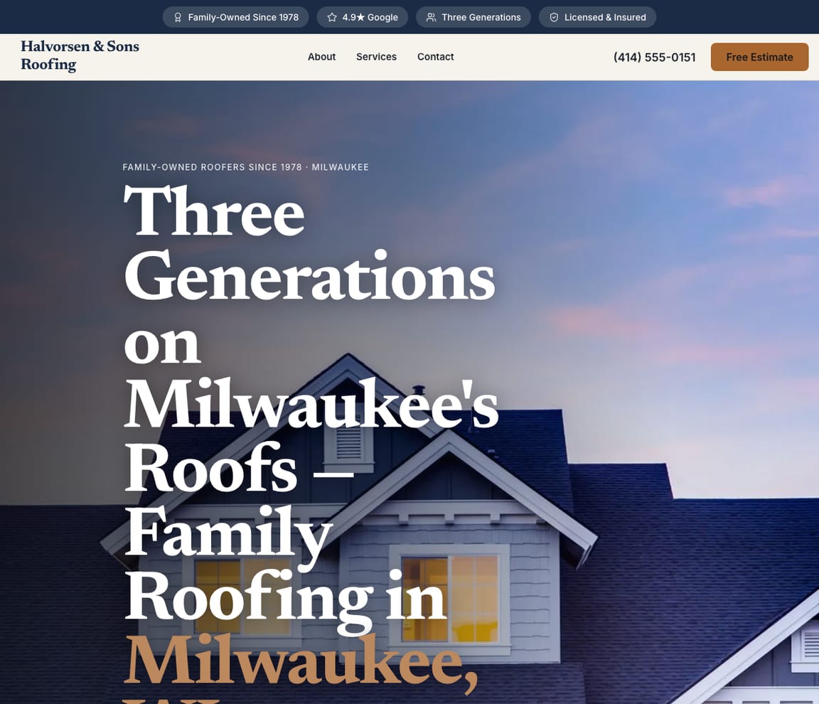 Roofing - Family-Owned website template preview
