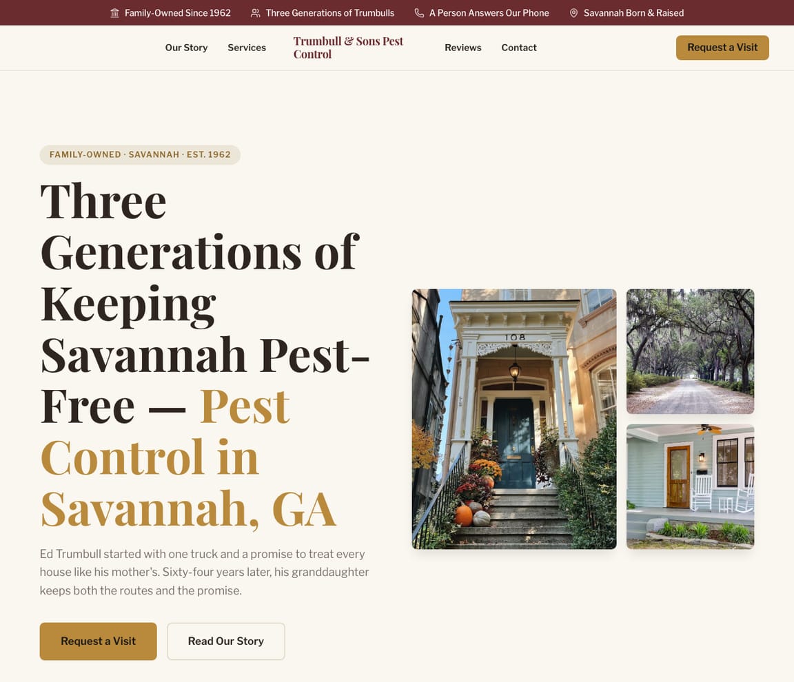 Family Legacy Pest Control website template preview