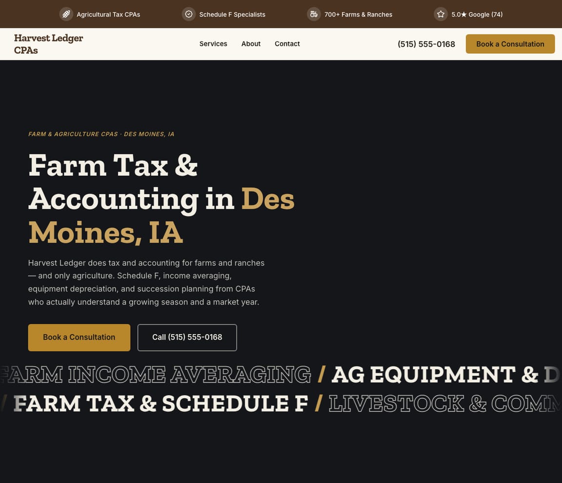Farm & Agriculture CPA website template preview