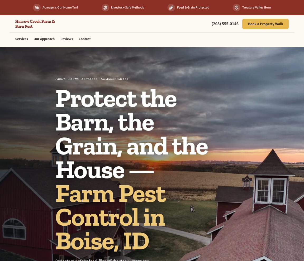 Farm & Barn Pest Control website template preview
