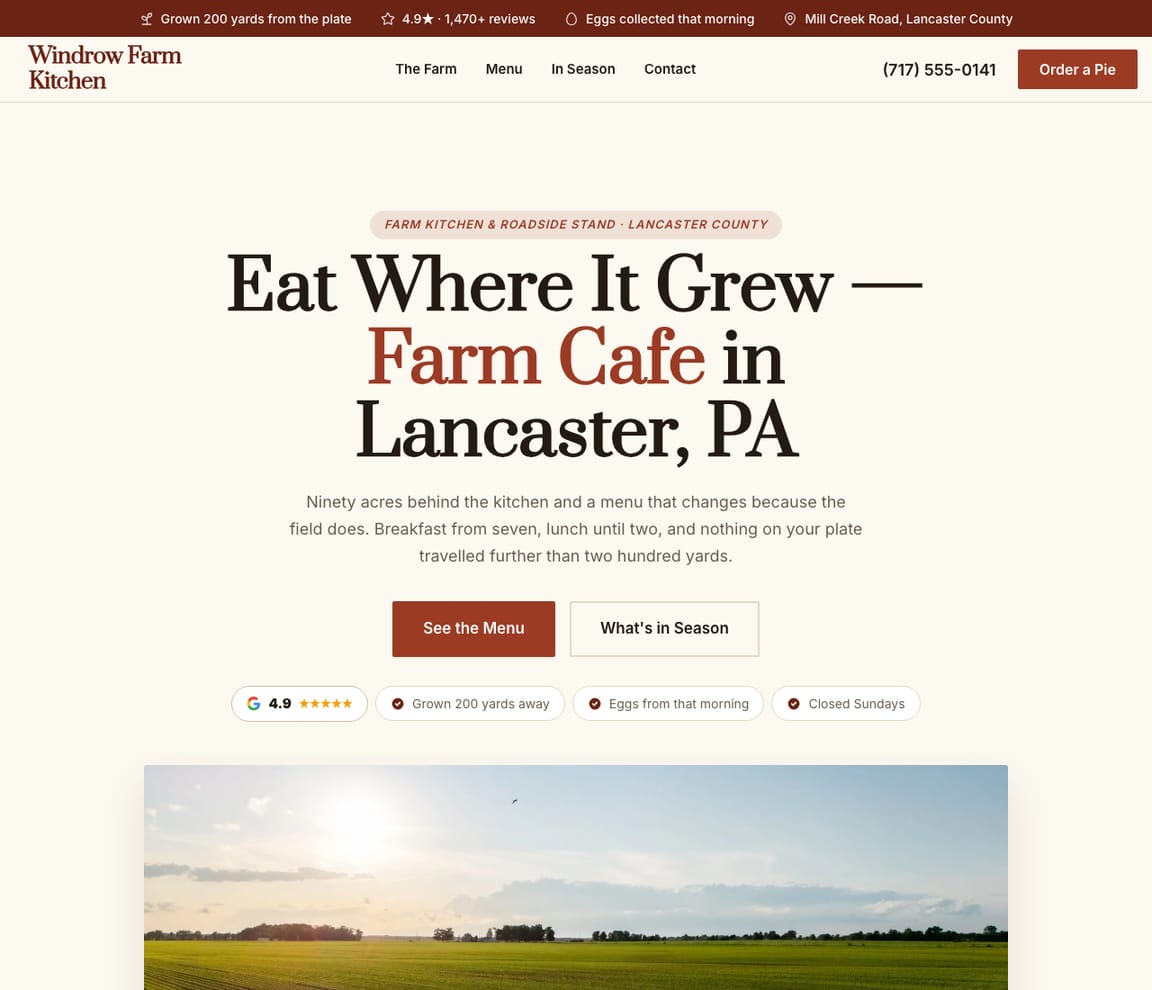 Farm Cafe & Roadside Stand website template preview