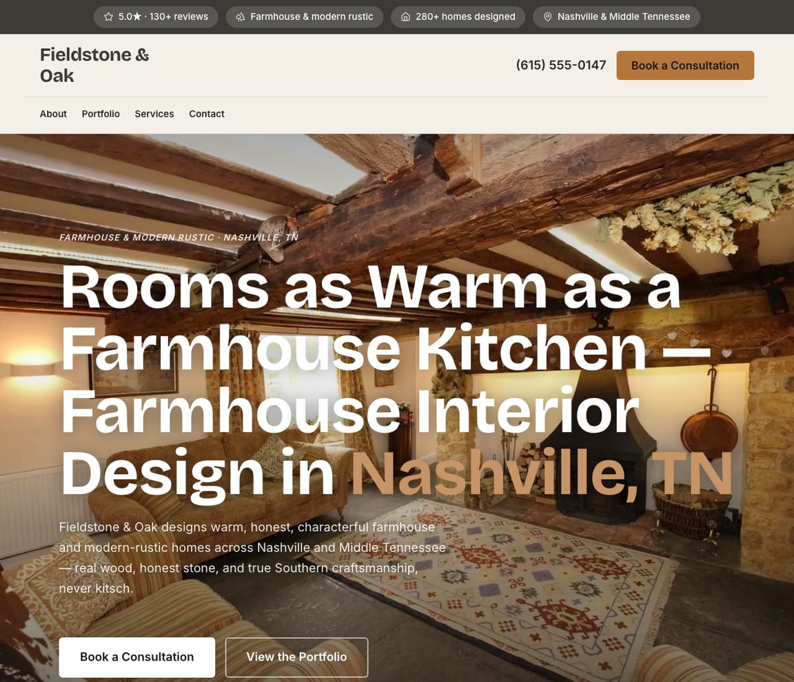 Farmhouse & Modern Rustic Designer website template preview