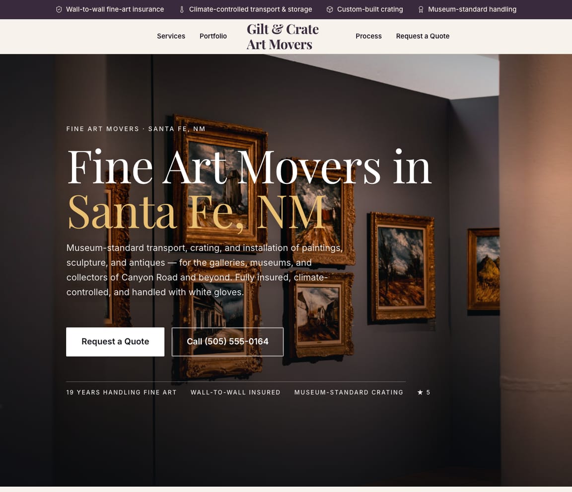 Fine Art & Gallery Movers website template preview
