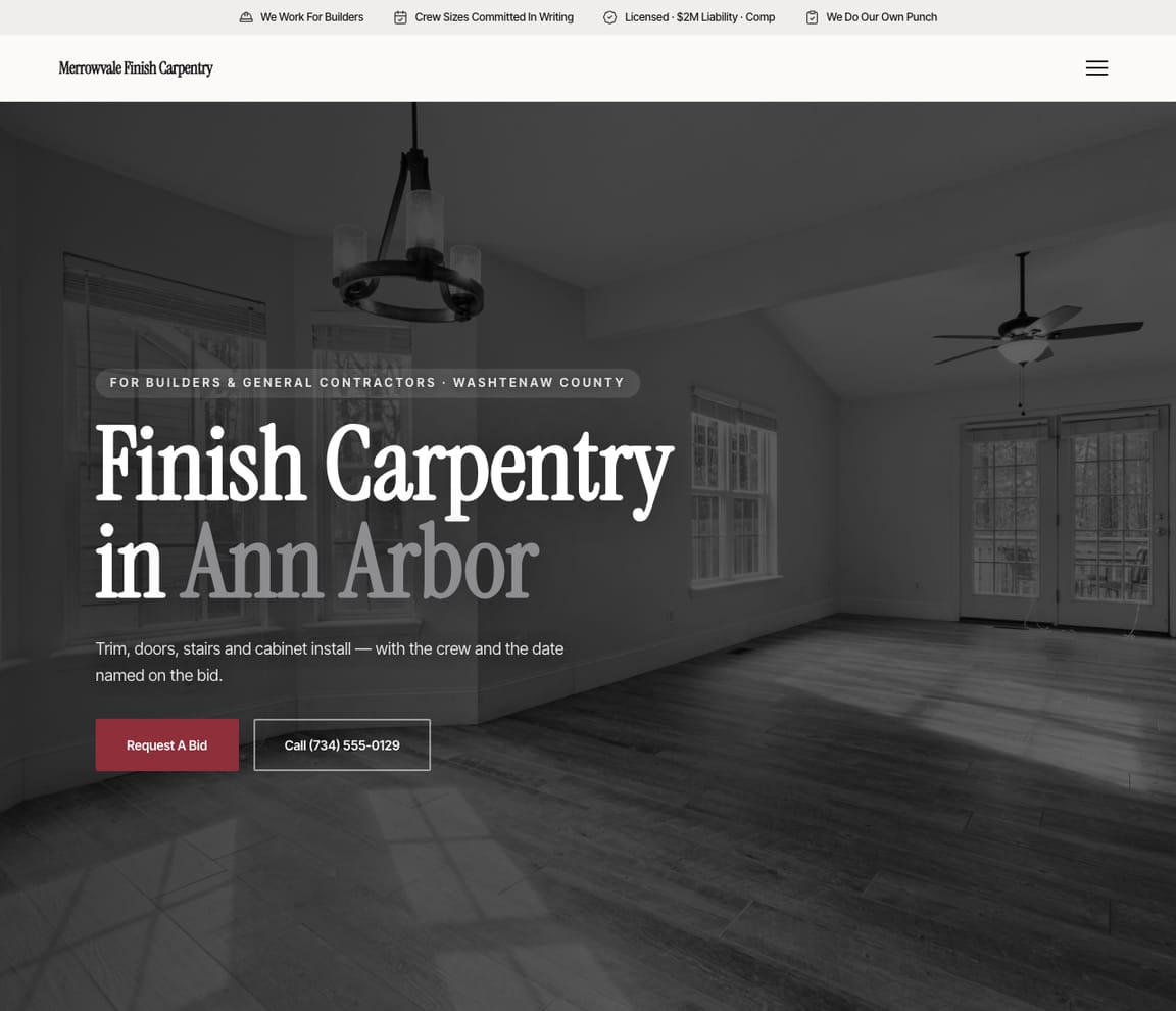 Finish Carpentry (Trade) website template preview