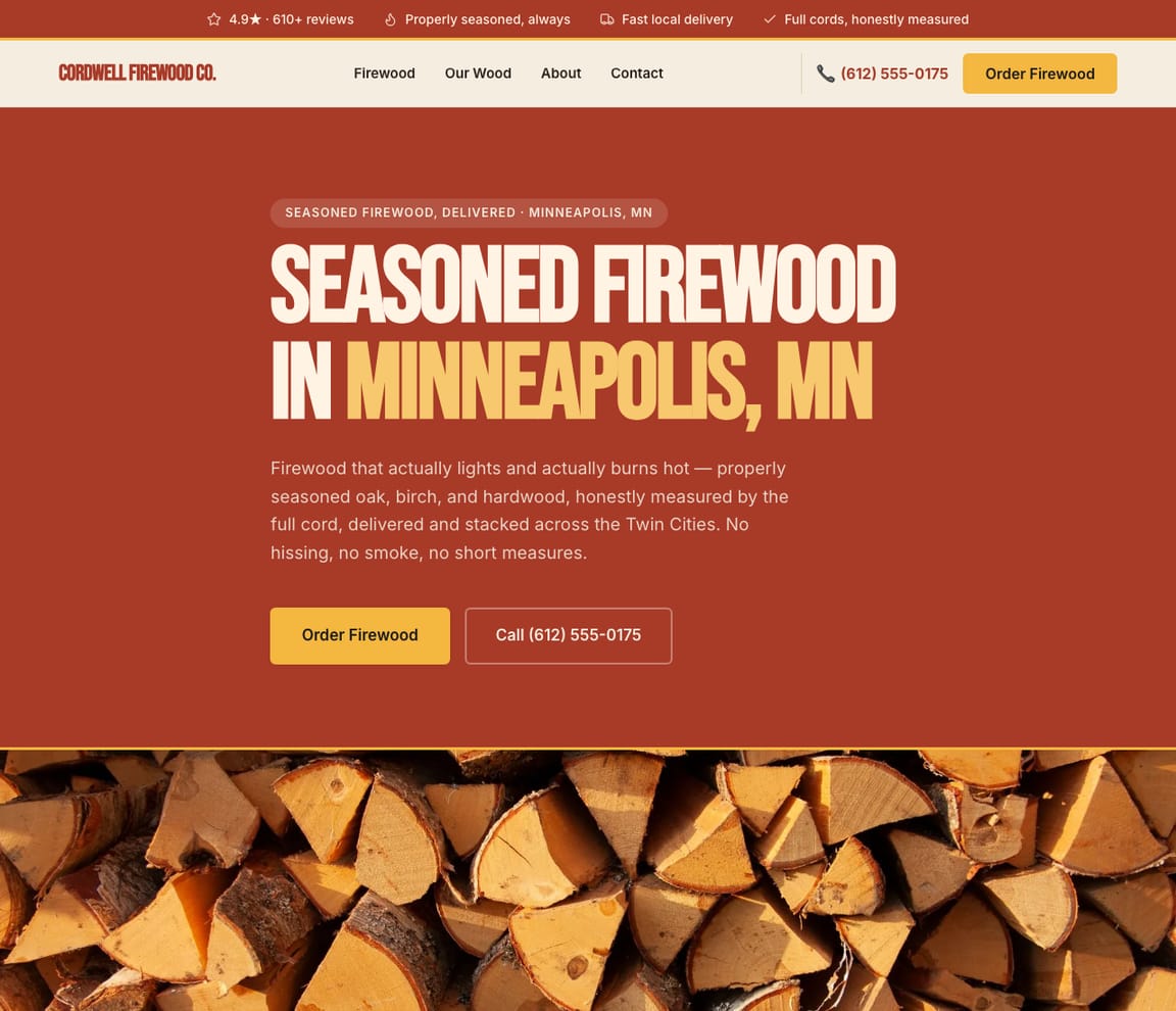 Firewood & Logging website template preview