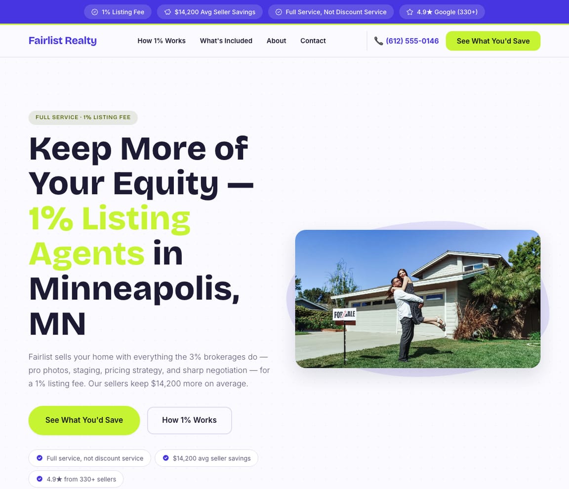 Flat-Fee / 1% Listing Brokerage website template preview