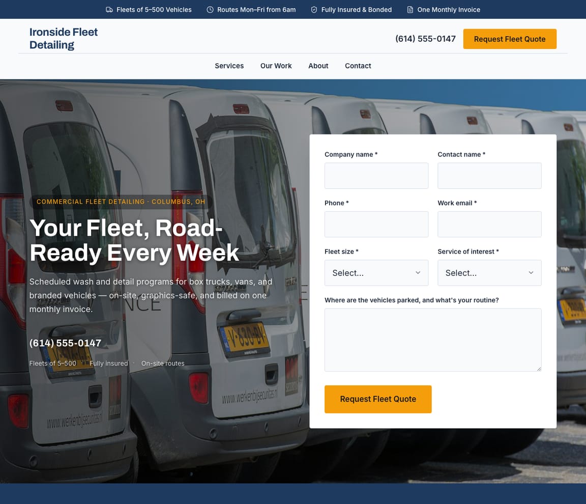 Fleet & Commercial Detailing website template preview