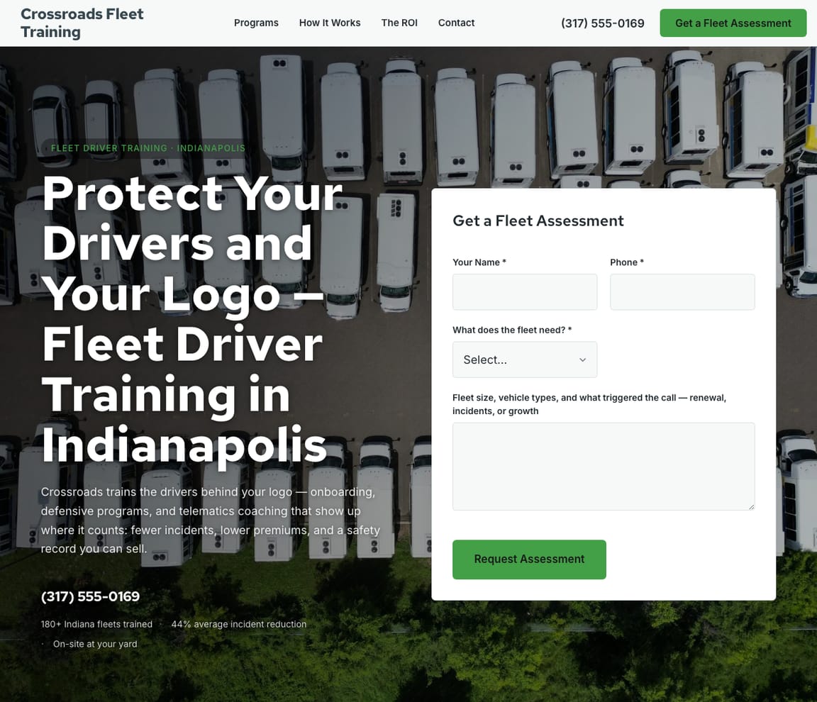 Fleet Driver Training website template preview