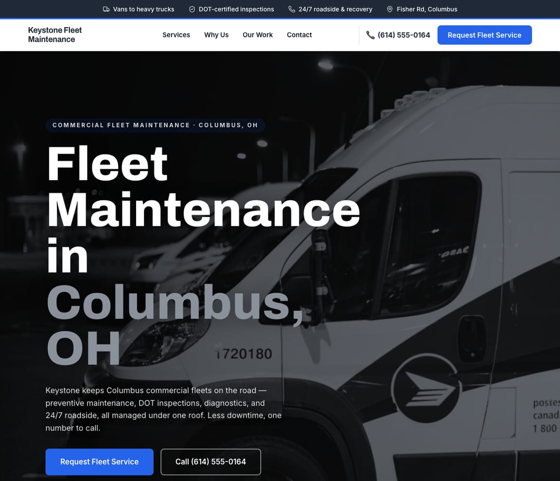 Fleet Maintenance website template preview