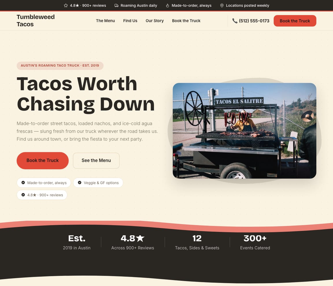 Food Truck website template preview