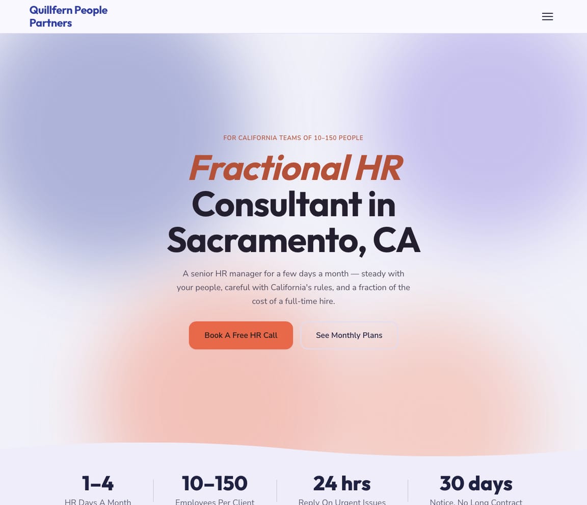 Home page of the Fractional HR Consultant website template