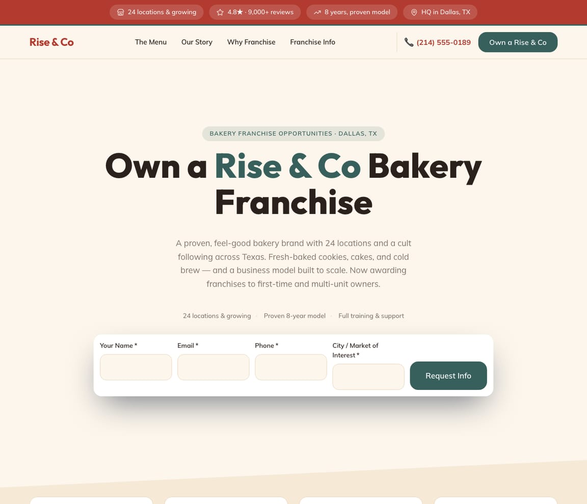 Bakery Franchise website template preview