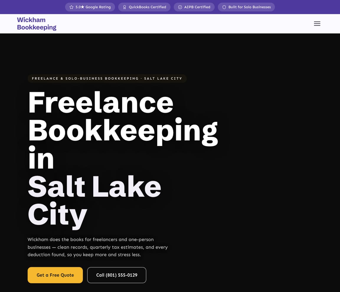Freelancer Bookkeeping website template preview