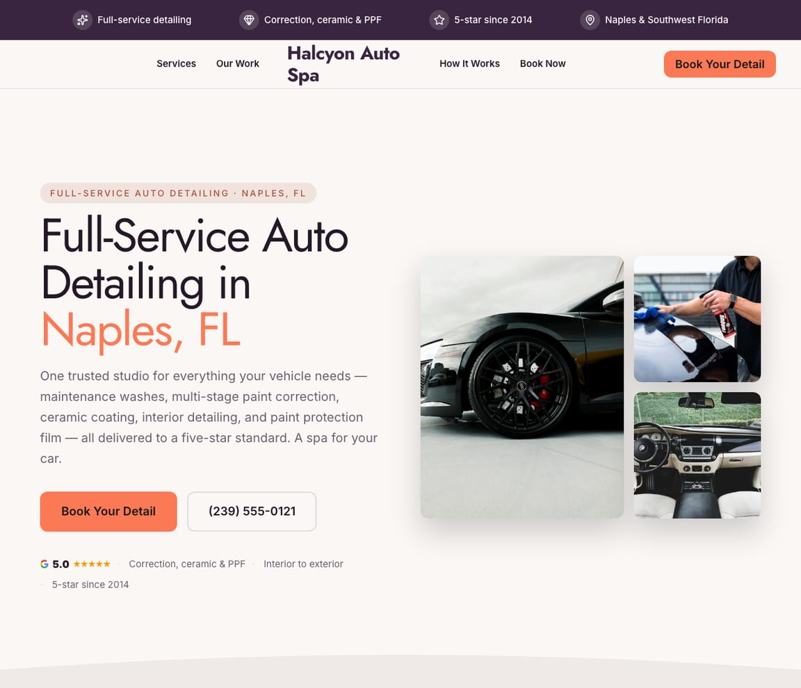 Full-Service Auto Spa website template preview