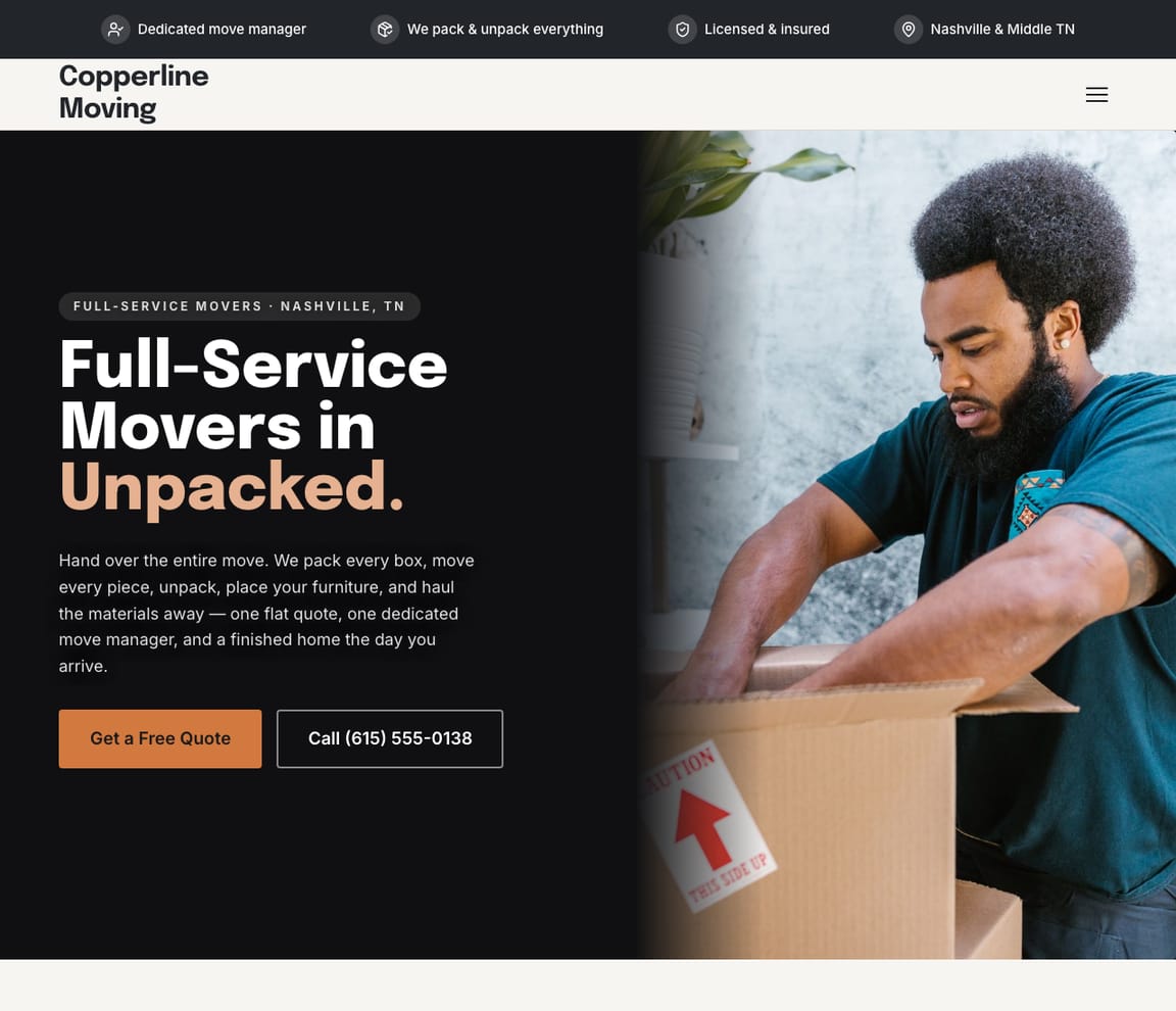 Full-Service Movers website template preview