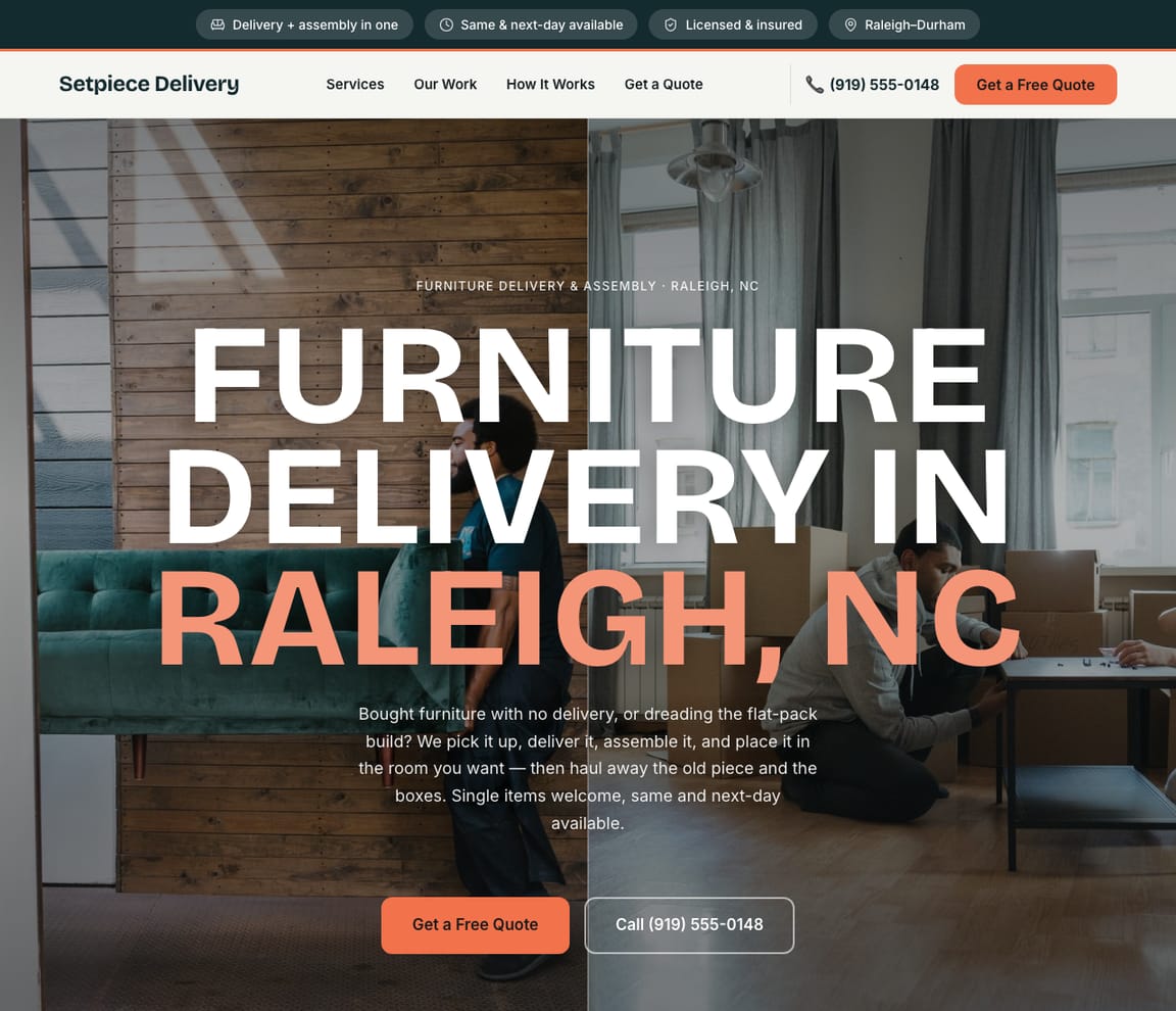 Furniture Delivery & Assembly website template preview