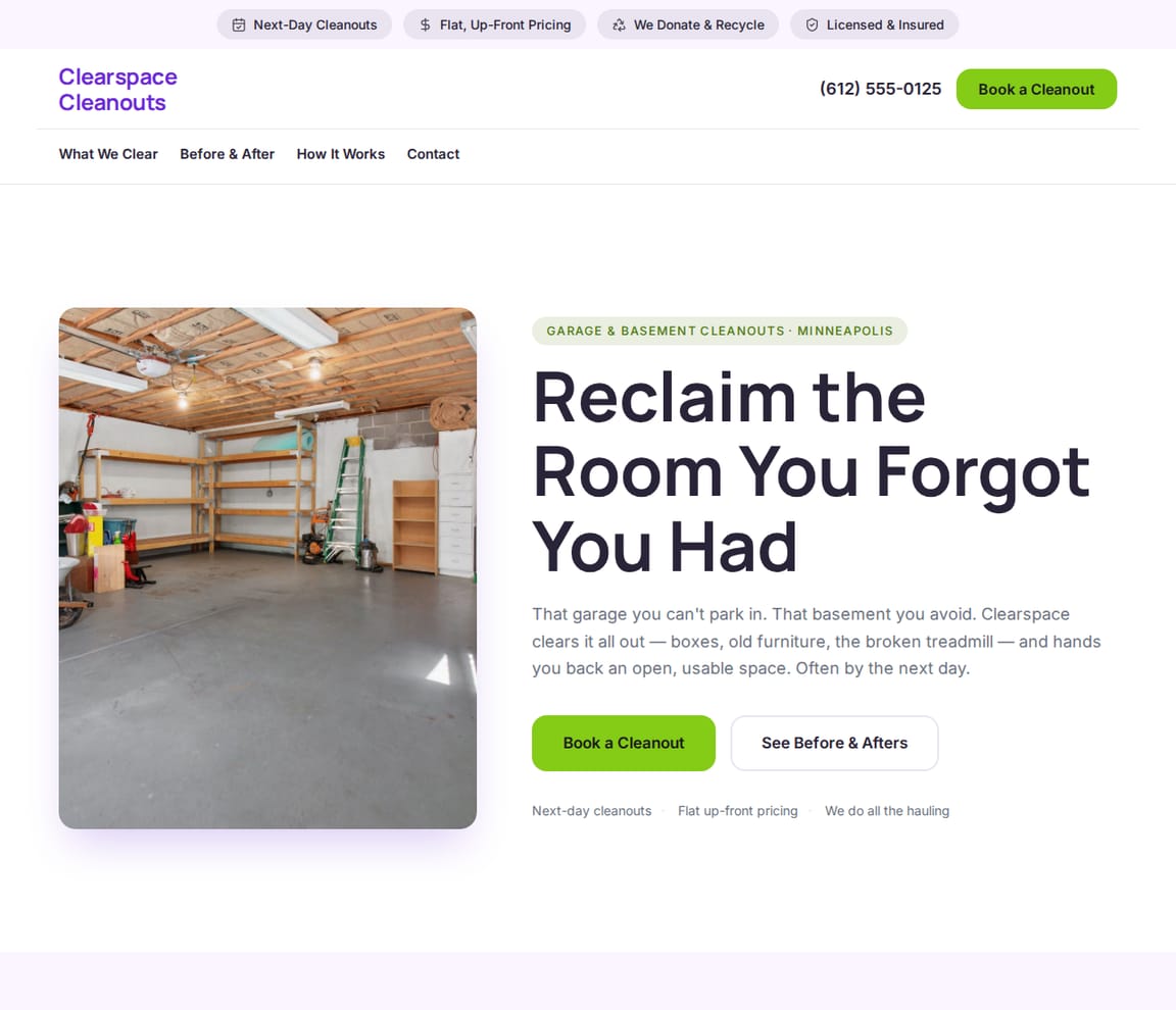 Garage & Basement Cleanout website template preview