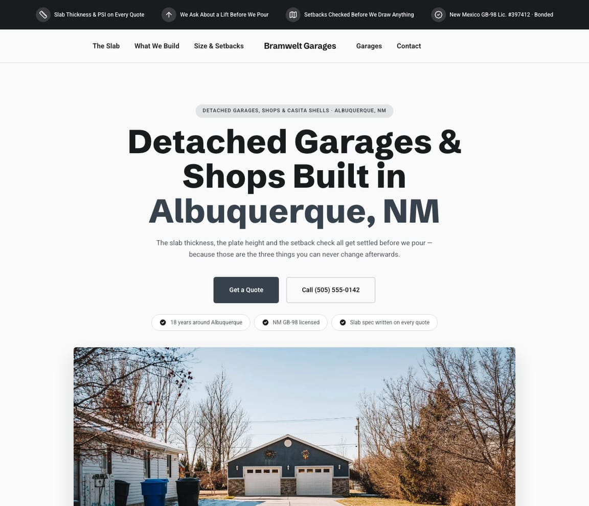 Garage Builder website template preview