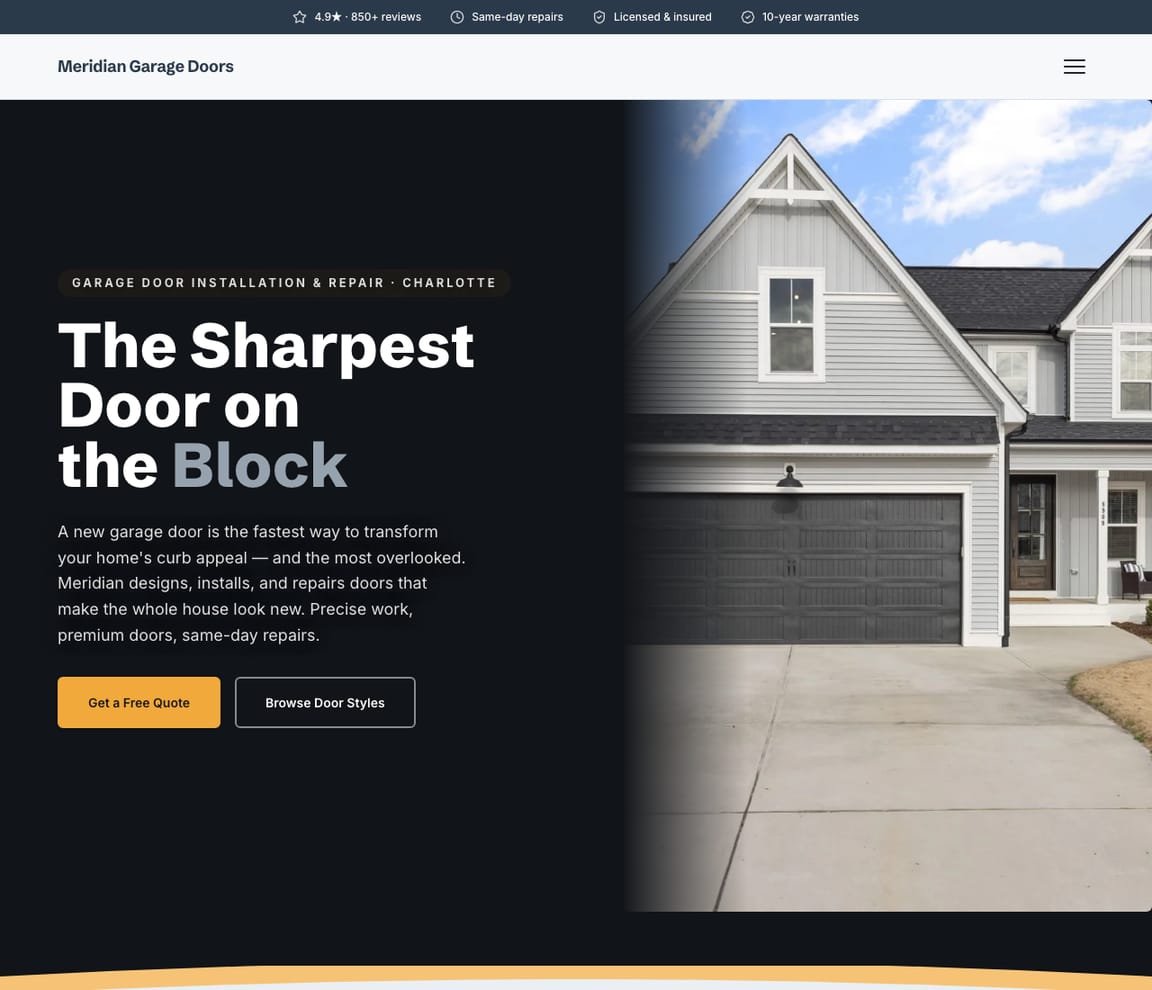 Garage Door website template preview