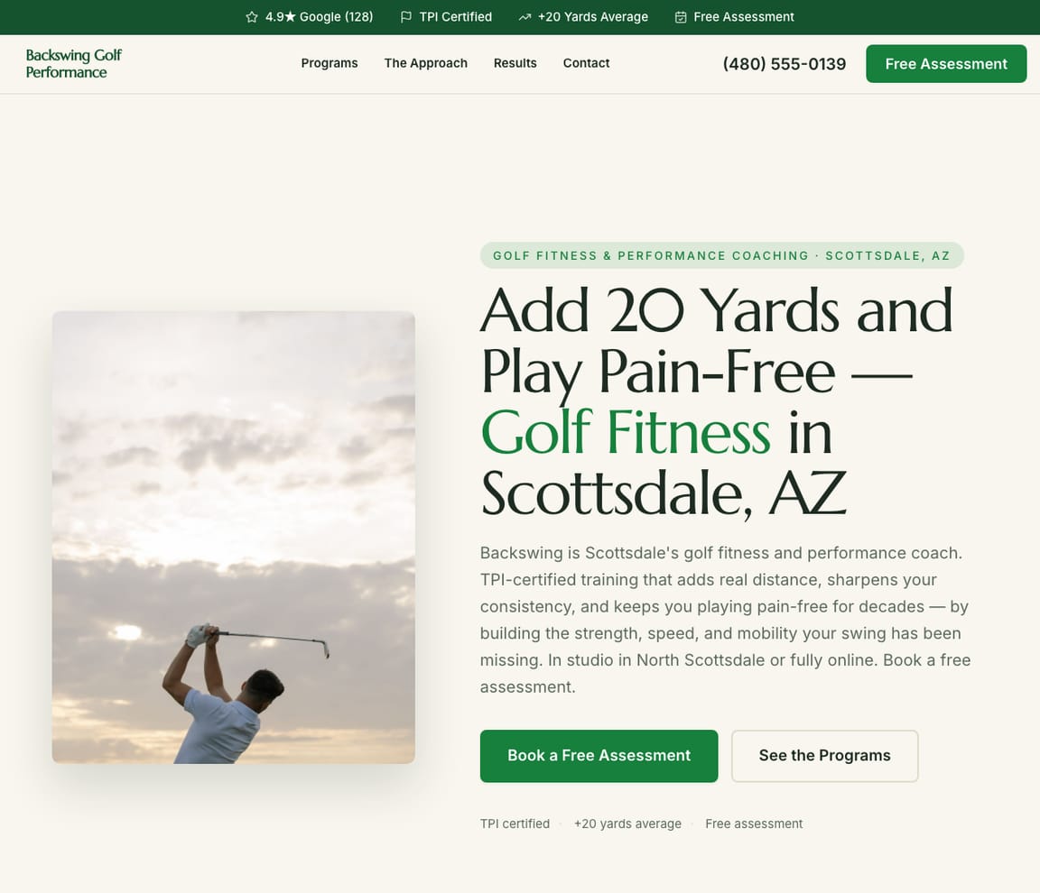 Golf Fitness Coach website template preview