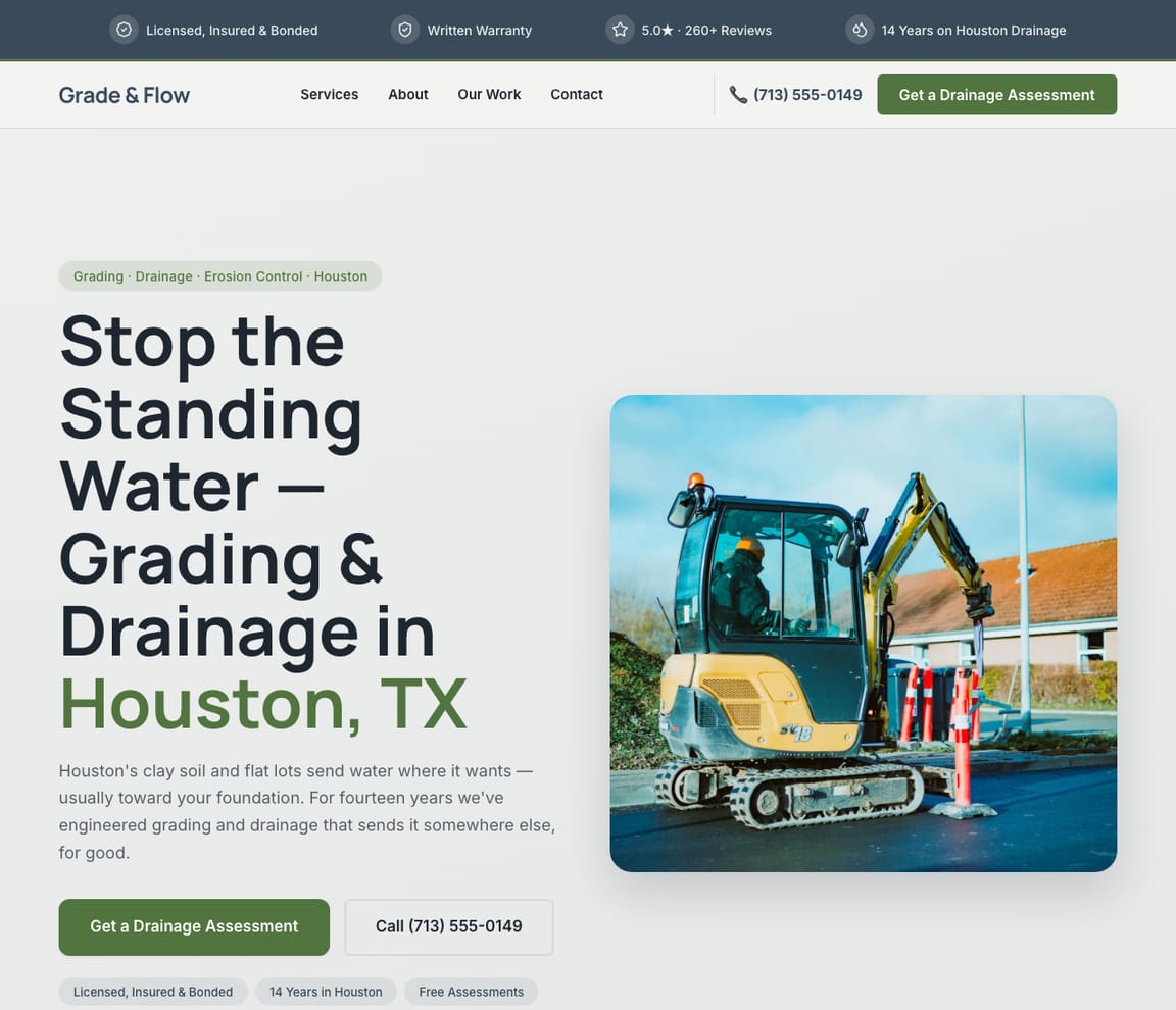 Landscaping - Grading & Drainage website template preview
