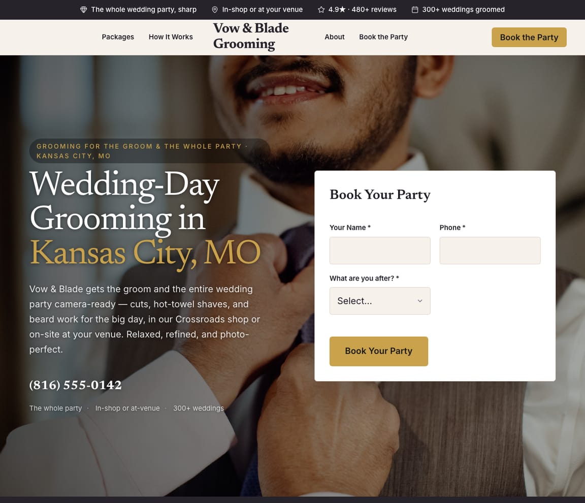 Groomsmen & Wedding Grooming website template preview