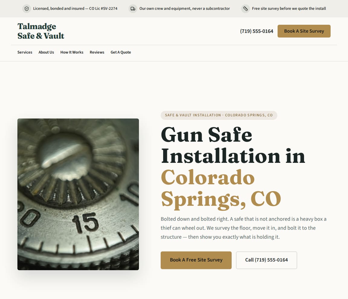 Gun Safe Installation website template preview