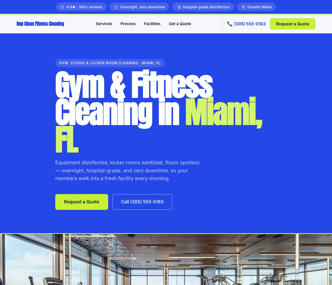 Gym & Fitness Cleaning website template preview
