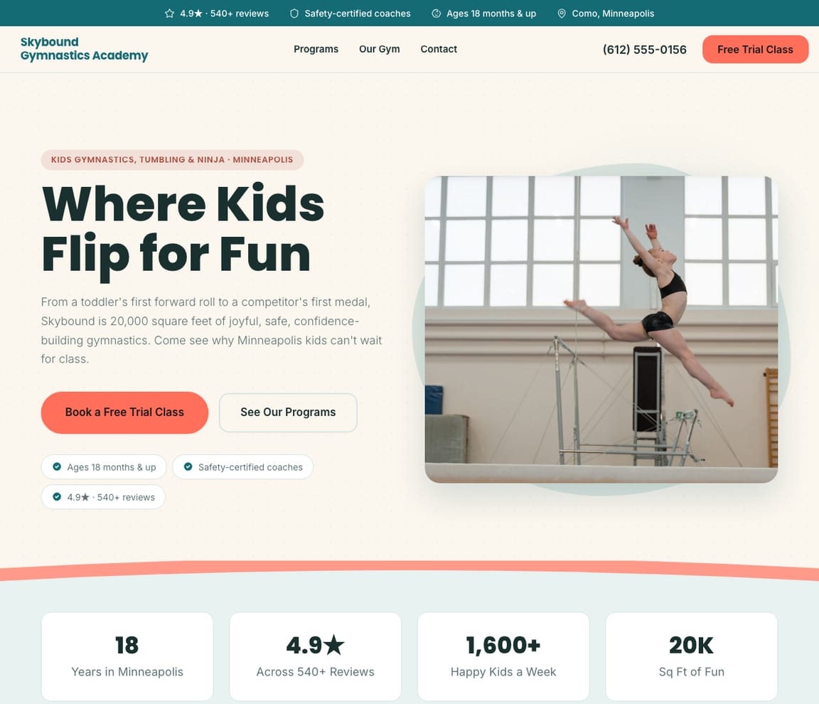 Gymnastics Academy website template preview