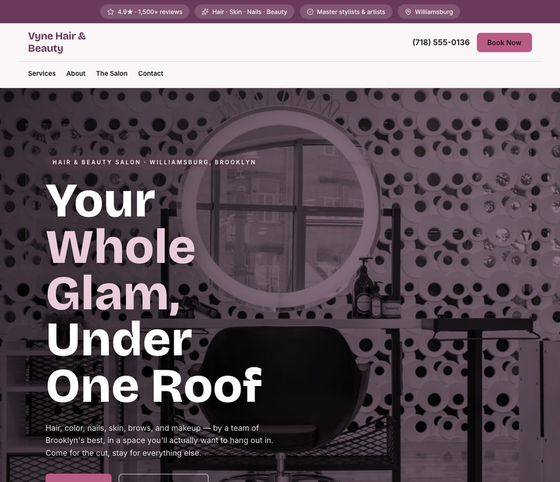 Hair & Beauty Salon website template preview