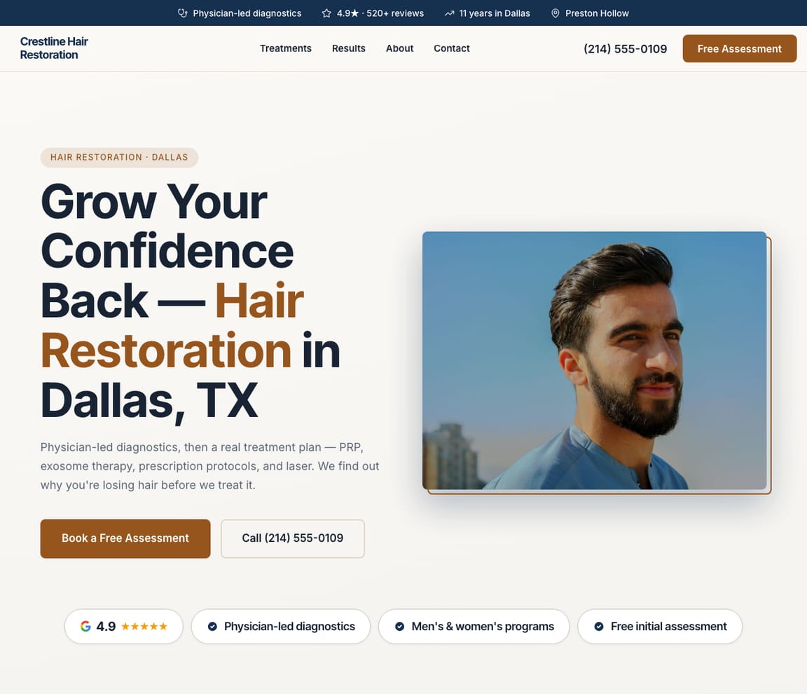 Hair Restoration Clinic website template preview