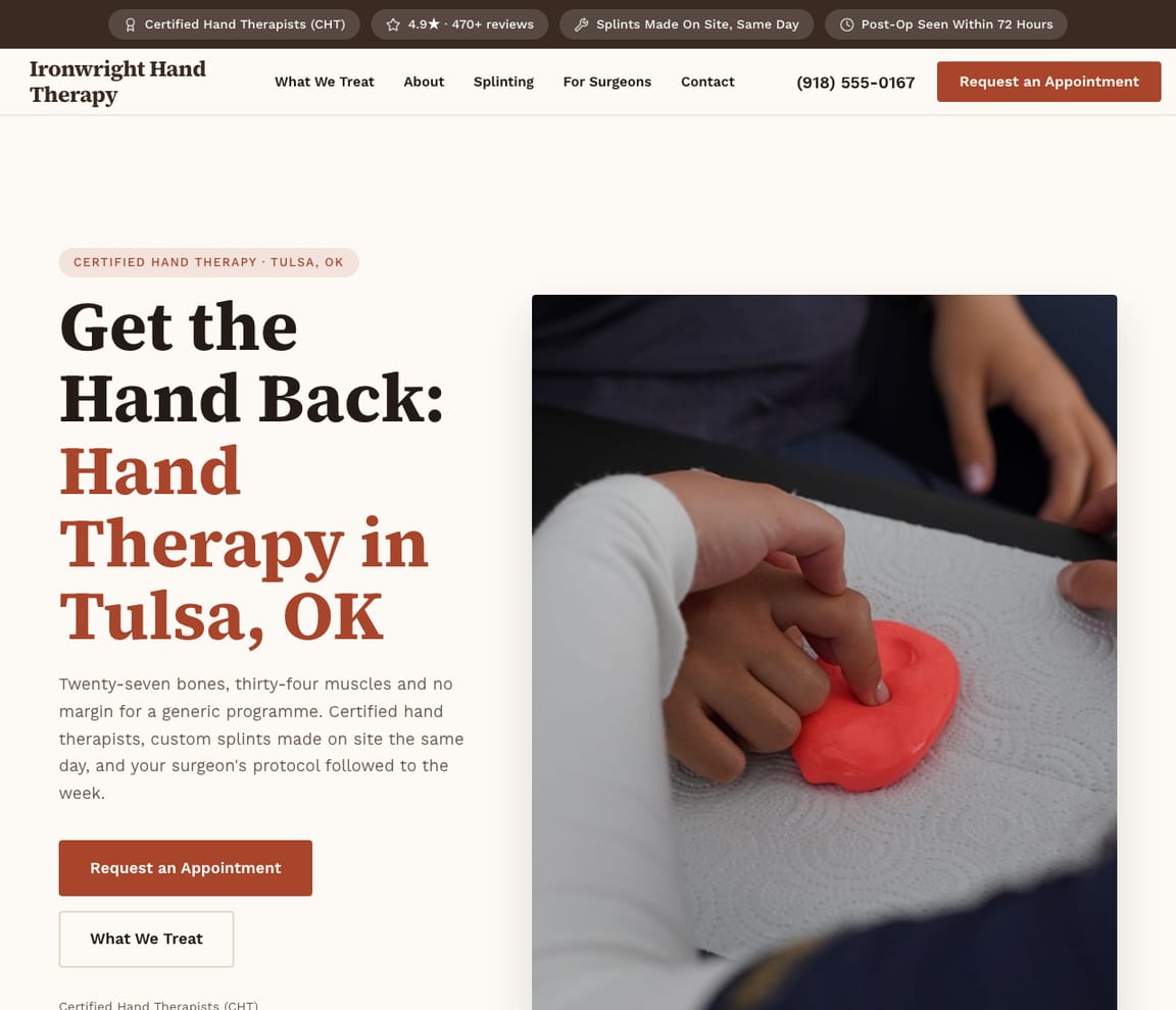 Hand Therapy Clinic website template preview