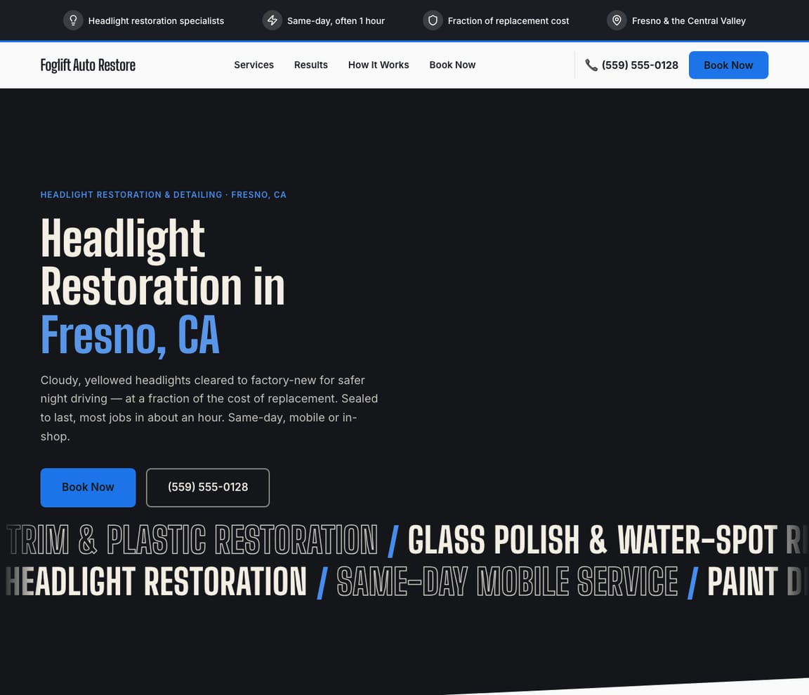 Headlight Restoration & Detailing website template preview