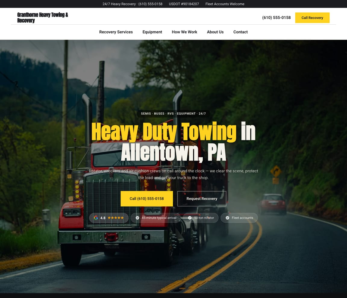 Heavy Duty Towing & Recovery website template preview