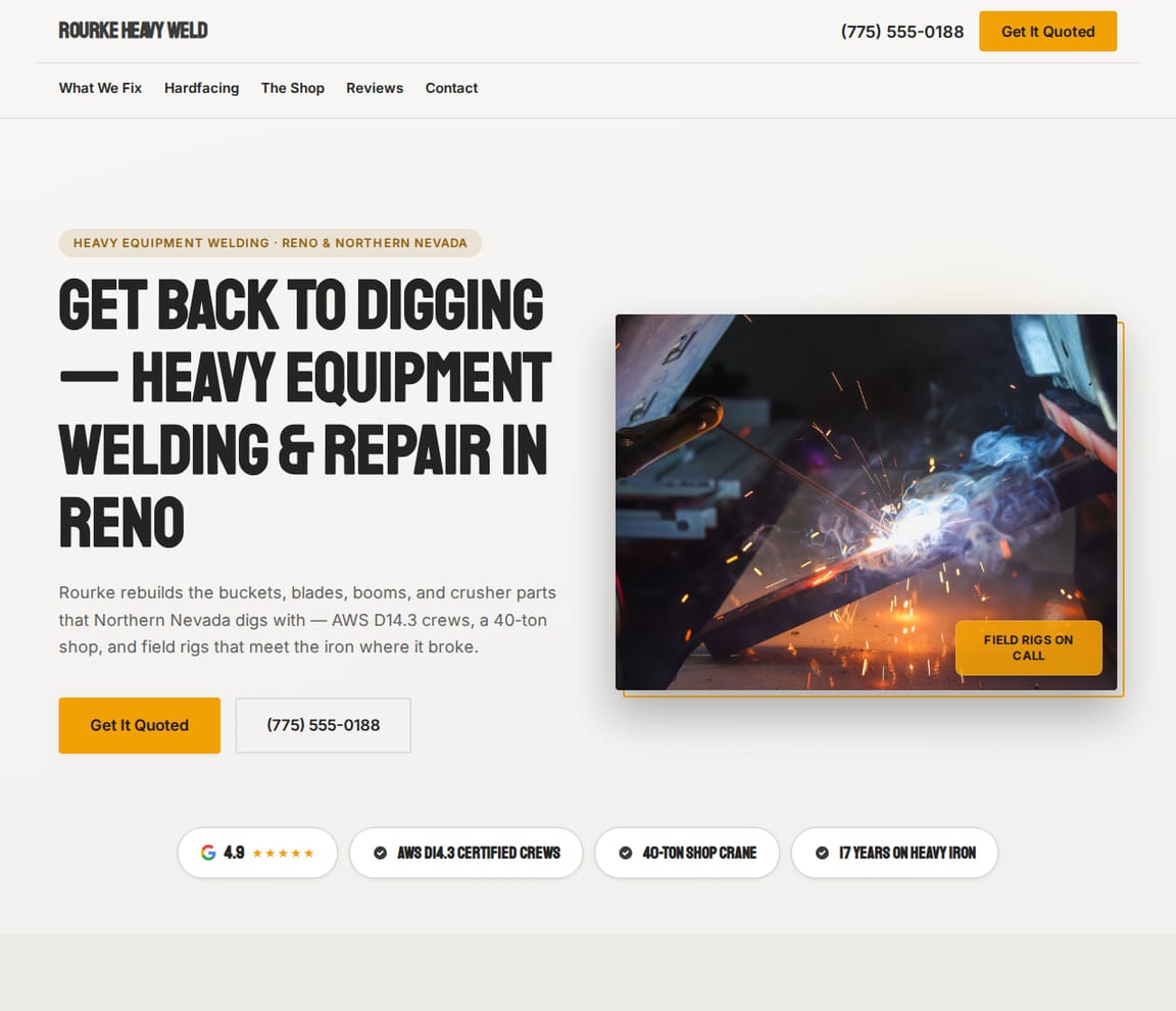 Heavy Equipment Welding website template preview