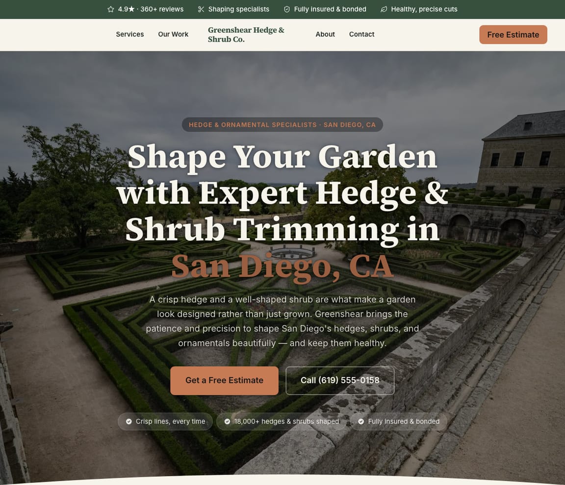 Hedge & Shrub Trimming website template preview