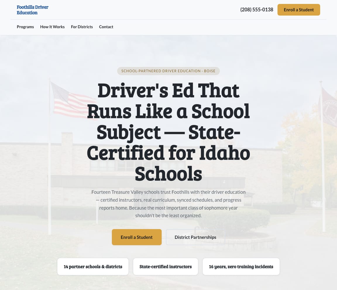 High School Driver Ed website template preview
