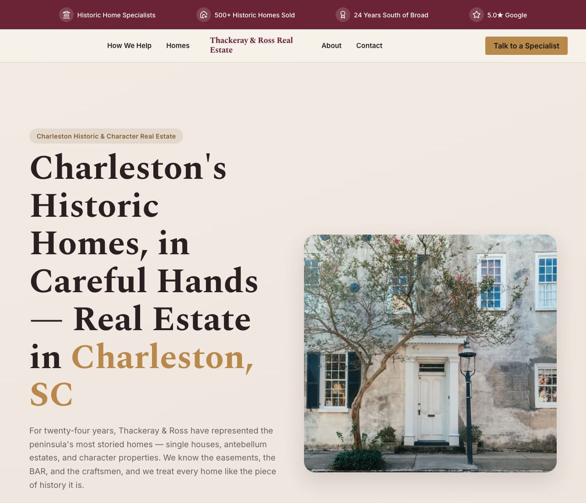 Historic & Character Homes Agent website template preview