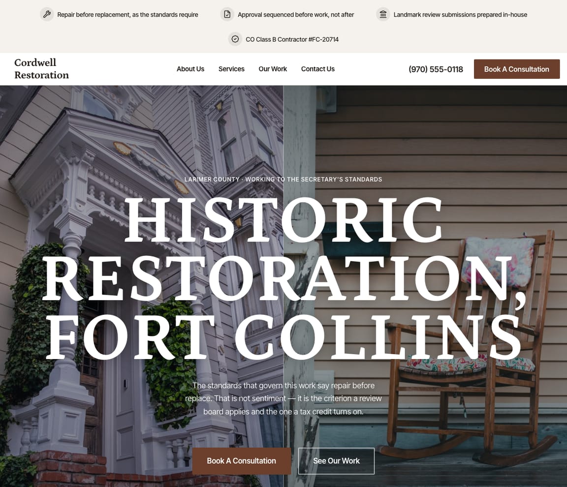 Historic Home Restoration website template preview