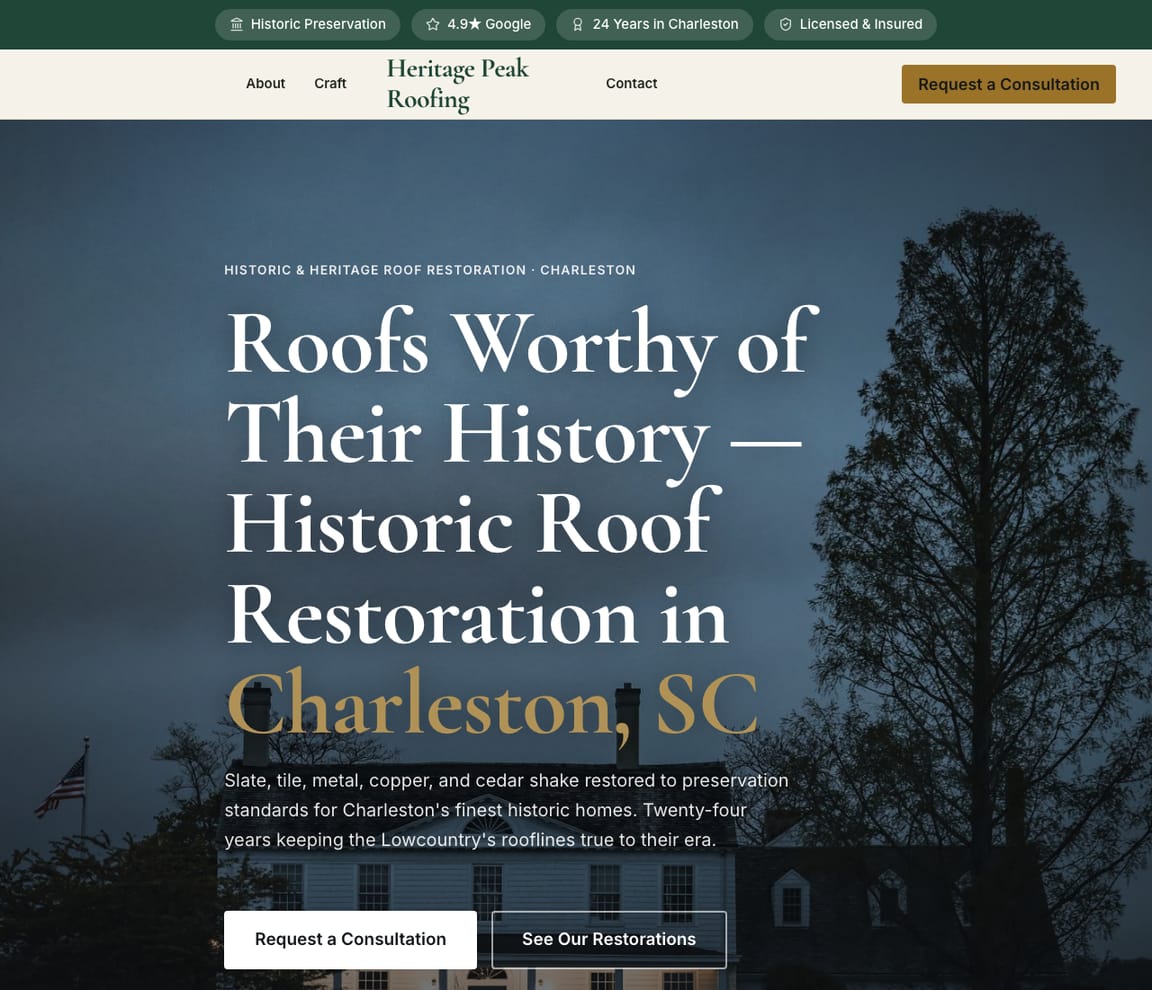 Roofing - Historic Restoration website template preview