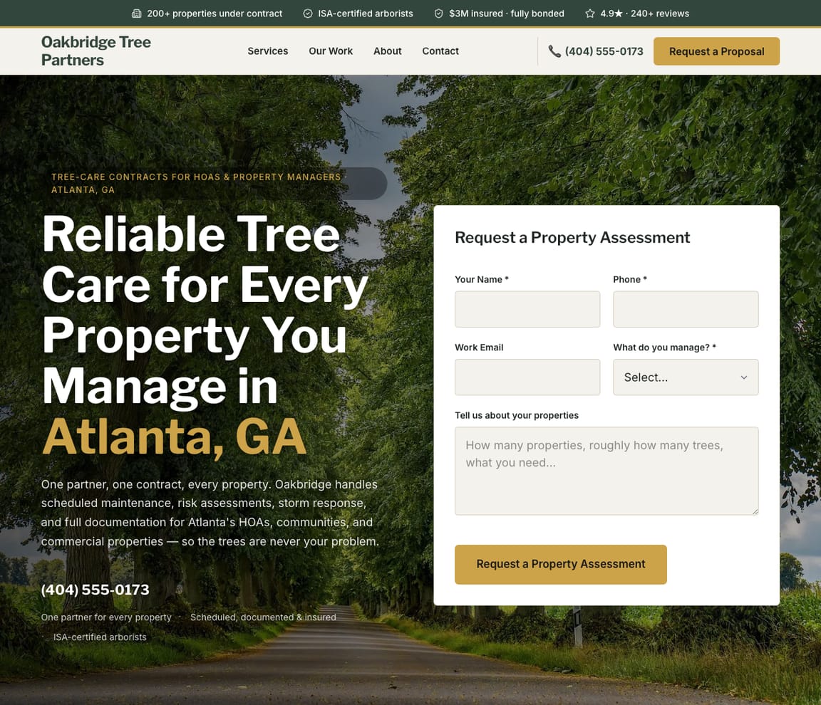 HOA & Property Management Tree Contracts website template preview